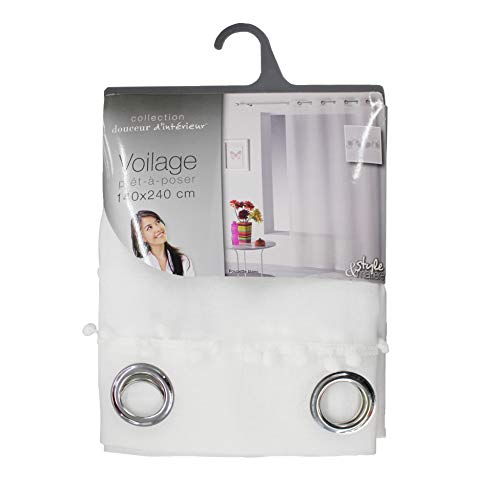 Douceur d'Intérieur Panel with Eyelets 140 x 240 cm Voile Sand Top Pompoms Doll White