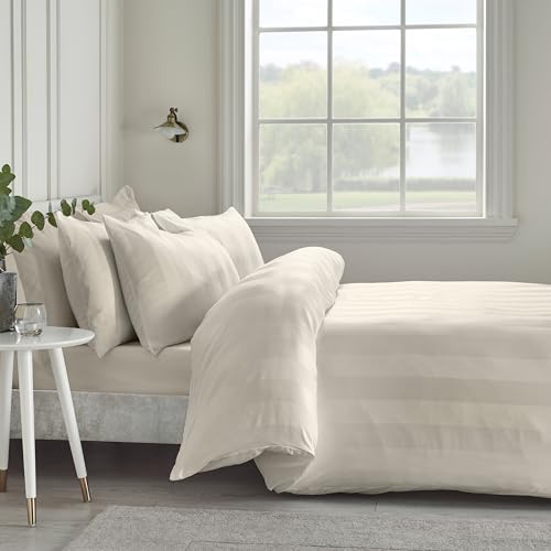 Catherine Lansfield So Soft Satin Stripe Double Duvet Cover Set with Pillowcases Cream