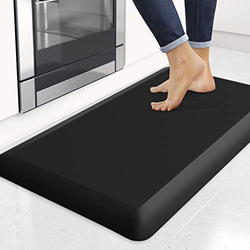 4/5 Inch Thick Kitchen Mats, StepRite 17'' x 28'' Kitchen Rug Non-Slip, Stain Resistant, Waterproof Kitchen Mats for Floor, Cushioned Anti Fatigue Rug for Kitchen, Office, Sink - Black