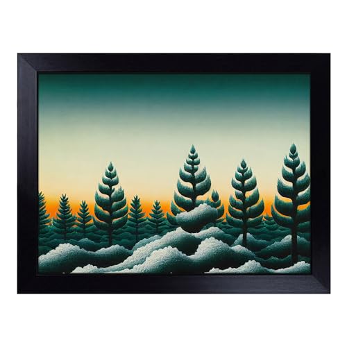 Lap Tray with Bean Bag Cushion, Evocative Forest - Handmade in the UK, Raised Wooden Edge, Padded Cushion, Heat-Resistant Wipe-Clean Surface, for Meals, Laptops and Crafts