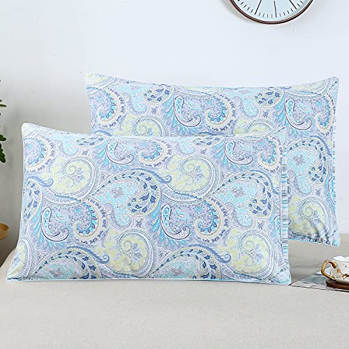 YOU SA Pillow Cases Set 100% Cotton Blue Paisley Design Pillowcases Set of 2 Pillow Covers(Standard,Color-2)