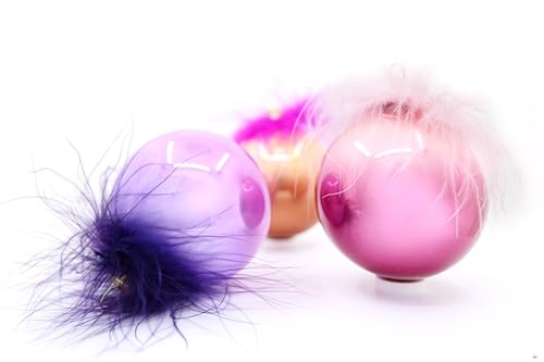 Ornex Ornamental Set (Diameter 7 cm) in Hand-Blown and Decorated Glass with Feathers for Christmas Tree, Assorted Colours, Multicoloured, 6 Balls Diameter 7 cm, 6 Pieces