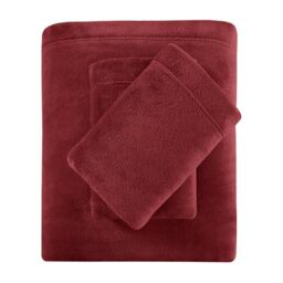 "SLEEP PHILOSOPHY True North Fleece Sheet Set King, Solid Color, Warm & Plush Sheets Soft Fleece Bedding King Size Sheets, Fitted Pocket Fits Up to 16"" Mattress, Soloft, King Burgundy 4 Piece"