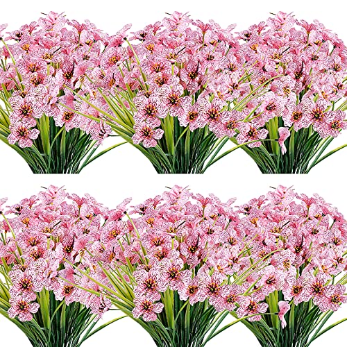JEMONG 20 Bundles Artificial Flowers Outdoor UV Resistant Fake Flowers No Fade Faux Plastic Plants Garden Porch Window Box Decorating(Pink)