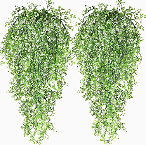Toprooms Hanging Fake Plants,4 Pcs Faux Eucalyptus Leaf Greenery Vine Plant Faux Plants Fake Ivy Room Decor Home Garden Wedding Party Indoor Outdoor Decorations (White 4P)