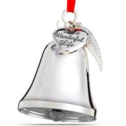 Klikel Christmas Bell Ornament with Angel Wing and Heart Charms - It's A Wonderful Life Bell Ornament- Memorial Gift