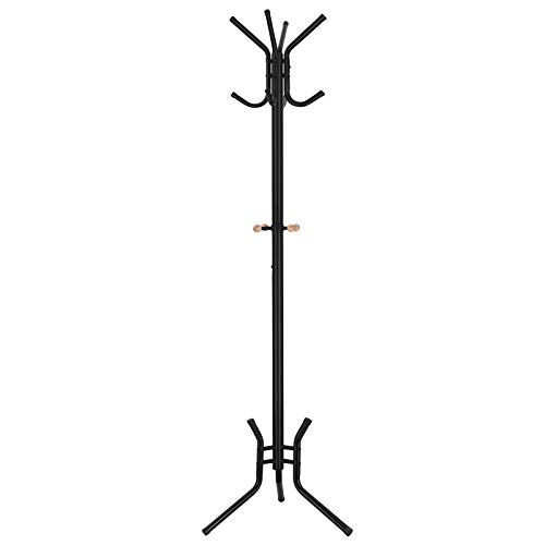 SONGMICS Coat Rack Stand, Coat Tree, Metal Hall Tree, Free Standing, 53.5 x 178 cm, 12 Hooks, for Clothes, Hats, Bags, Black RCR17B