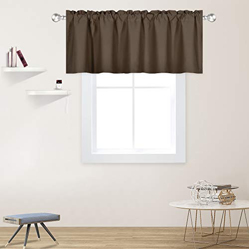 DECOVSUN Coffee Brown Valance Pelmet for Windows 60x18 Inch Solid Thermal Insulated Blackout Kitchen Short Curtain Toppers Rod Pocket for Bathroom Living Room 1 Panel
