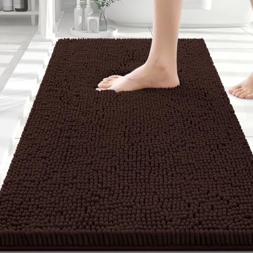 smiry Luxury Chenille Bath Mat, Extra Soft and Absorbent, Shaggy Bathroom Rug, Machine Washable, Non-Slip Plush Carpet Runner for Bathtub, Shower and Bath (50.8 x 81.3 cm, Brown)