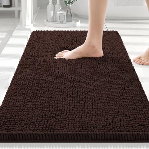 smiry Luxury Chenille Bath Mat, Extra Soft and Absorbent, Shaggy Bathroom Rug, Machine Washable, Non-Slip Plush Carpet Runner for Bathtub, Shower and Bath (50.8 x 81.3 cm, Brown)