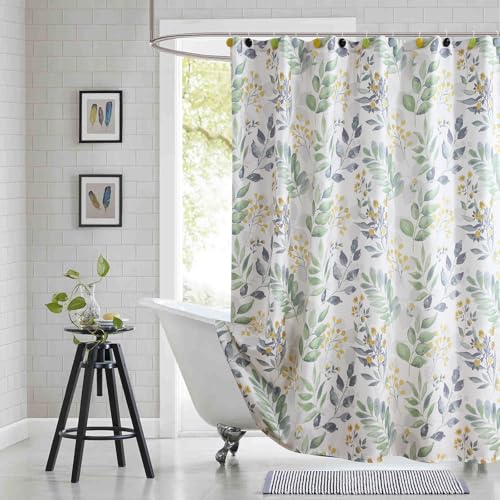 "BESTRIPES 54x78 Inch Stall Shower Curtain, Sage Green Gray Yellow Watercolor Botanical Leaf Print Fabric Shower Curtains for Bathroom, 54"" W x 78"" H"