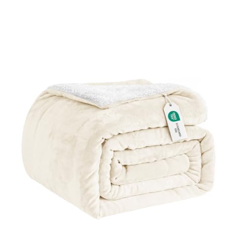 Good Nite Sherpa Fleece Throw Blanket for Sofa, Cream White, 230x270cm - Cosy Reversible Design, Soft Fluffy Comfort for Sofa, Bed, Lounging, Naps, Study and Outdoor Use, Ideal for All Seasons