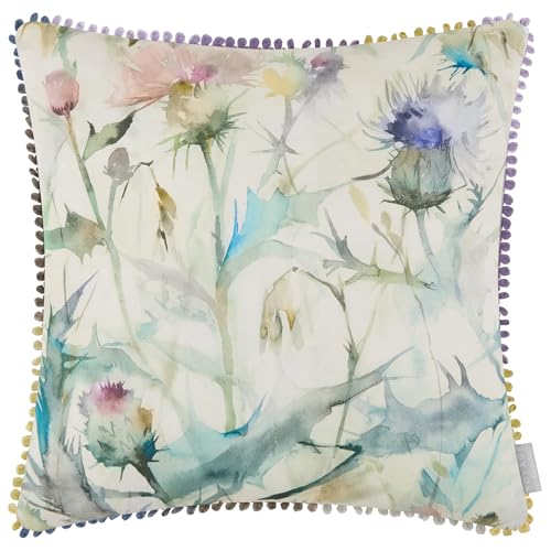 Voyage Maison Cirsium Feather Filled Cushion – Watercolour Thistles Cotton Blend British Countryside (Damson/Cream - 50x50cm)
