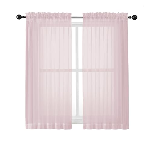 OWENIE Sheer Curtains 54 Inch Length 2 Panels Set, Blush Sheer Curtain for Living Room, Soft Airy Window Treatments for Bedroom, Fimly Voile Sheer Curtains & Drapes, 2 Pcs 84 Width 54 Long