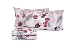 zer0bed Double Bed Linen Set in Cotton Floral Design, Made in Italy, Top Sheet + Fitted Sheet + Pair of Pillowcases, 100% Cotton, Ruby