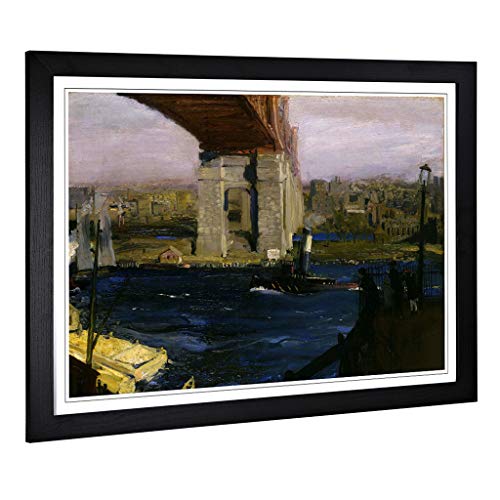 Big Box Art Framed Print of George Bellows Blackwell Island Bridge Design - Wall Art Picture - Home Decor for Kitchen, Living Room, Bedroom, Hallway, Black, A2 / 24.5x18 Inch / 62x45cm