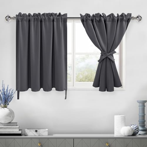 DWCN Blackout Curtains 36 Inch Length, Short Curtains for Bathroom, Grey Kitchen Tier Drapes for Cafe, Basement, Small Window - 42 by 36 Inch, 1 Pair, Dark Grey