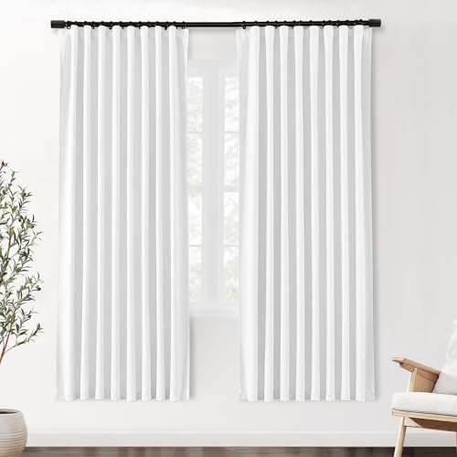 SHINELAND Pure White Blackout Curtains Back Tab/Rod Pocket 80 Inches 2 Panels Long Room Darkening Thermal Insulated