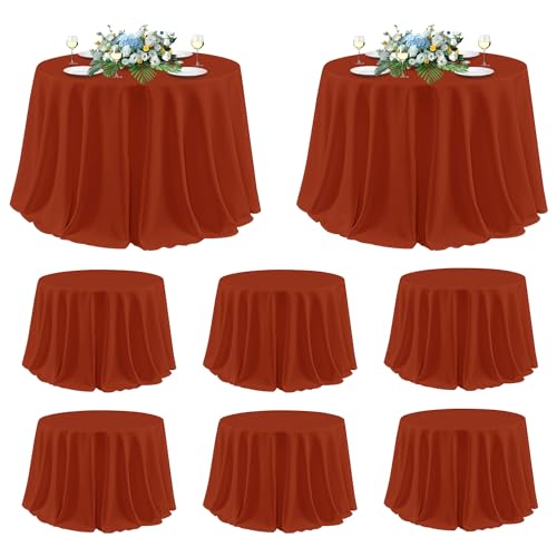 sancua Thanksgiving Round Tablecloth 120 Inch Diameter, 8 Pack Rust Circle Polyester Fabric Fall Table Cloth for Holiday Party Reception Washable Burnt Orange Table Cover (Fit 48-96 Inch Tables)