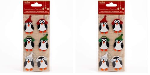 Italian Options Glitter Winter Penguins Handmade Christmas Craft Decoration Self Adhesive 3cm x 5cm (6 pcs) (Pack of 2)