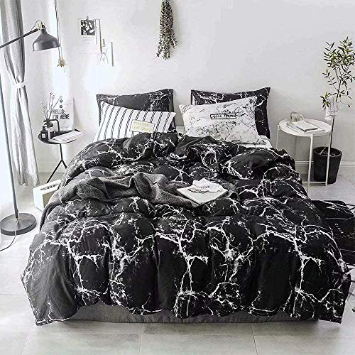 CLOTHKNOW Black Marble Queen Comforter Set Black White Bedding Comforter Sets Abstract Comforter Queen Men Women Queen Size Comforter Sets