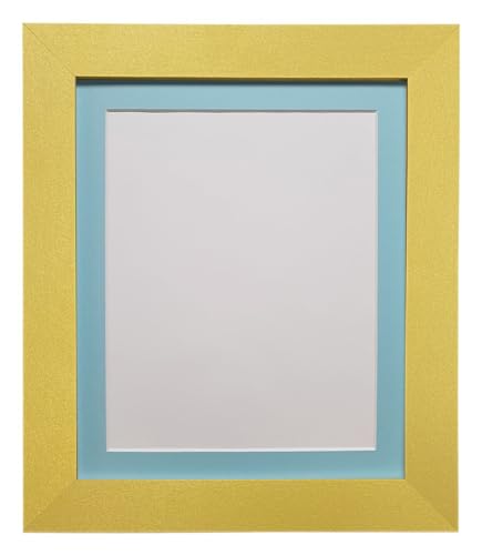 FRAMES BY POST Metro Picture Photo Frame Gold with Blue Mount 18 x 12 Image Size 14 x 8 Inch Plastic Glass