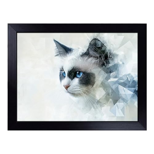 Lap Tray with Bean Bag Cushion, Ragdoll Cat Artwork - Handmade in the UK, Raised Wooden Edge, Padded Cushion, Heat-Resistant Wipe-Clean Surface, for Meals, Laptops and Crafts