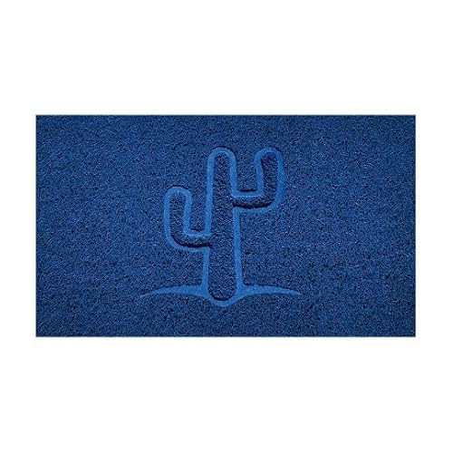 Nicoman Embossed Spaghetti Door Mat Dirt-Trapper Jet-Washable Doormat 70x43cm (Blue, CACTUS Shape) - Use Indoor or Sheltered Outdoor