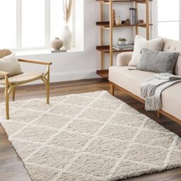 Livabliss Trakai Shaggy Rug - Modern Berber Rugs Living Room, Large 200x290 cm, Soft Shaggy Rugs for Bedroom - Neutral Boho Fluffy Rug, Easy Care Plush Thick Pile - Light Beige and White