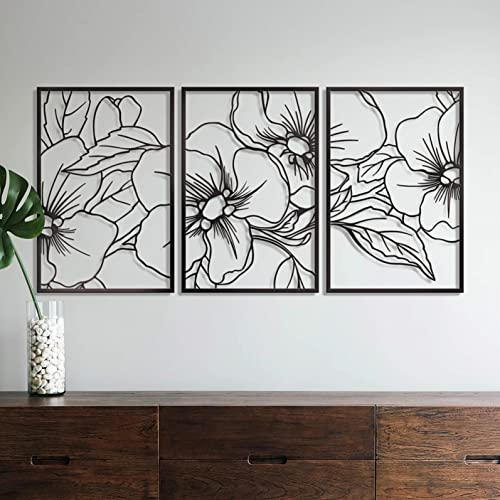 "Vivegate Black Minimalist Floral Single Line Metal Wall Art Decor - 18""X12"" 3 Packs Black Floral Abstract Minimalist Lines Wall signs for Hanging home wall decor"