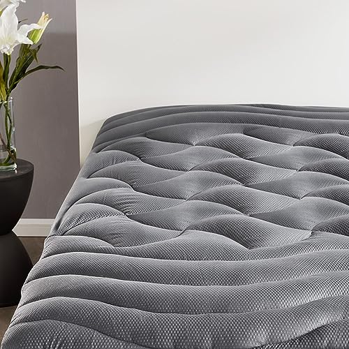 "SLEEP ZONE Cooling Twin Mattress Topper for Single Bed, Premium Zoned Cool Mattress Pad Cover, Padded Mattress Protector Breathable Washable, Deep Pocket 8-21"" (Grey, Twin, 39 x 75)"