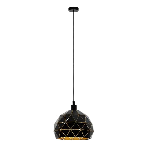 Eglo Pendant Lamp Roccaforte, 1 Bulb Vintage Pendant Light, Retro Hanging lamp Made of Steel in Black and Gold, E27 Socket, Ø 40 cm