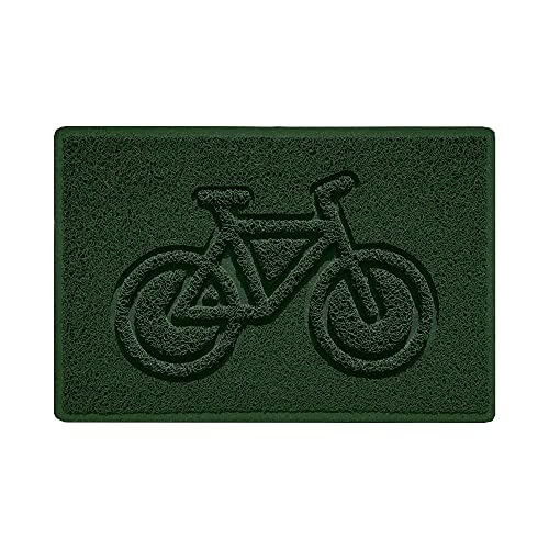 Nicoman Bike Embossed Shape Door Mat Dirt-Trapper Jet-Washable Doormat-(Use Indoor or Sheltered Outdoor)- (60x40cm/23.6x15.7inches, Small) Green