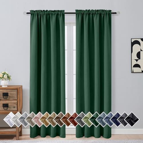 OVZME Christmas Green Blackout Curtains for Bedroom 84 Inch Length 2 Panels, Soft Fabric Room Darkening Curtains for Living Room, Rod Pocket Design Modern Window Treatment Drapes, 2x40Wx84L Inches