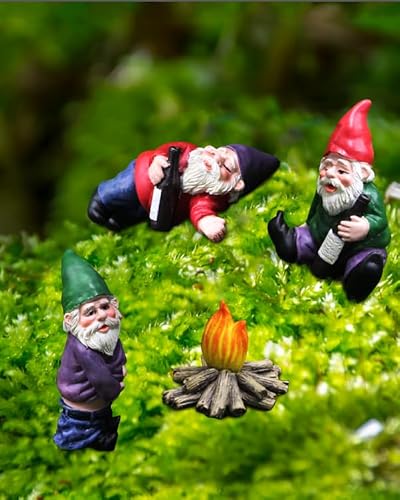 Inkaove Garden Gnomes Outdoor Statue, ???????????????????? Resin Gnomes Figurines, Small Gnome Gifts Decorations for Yard Home Patio Yard Lawn Balcony Porch Patio Desks Ornament, 4Pcs Set