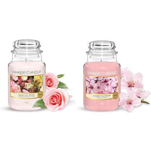 Yankee Candle Scented Candle, Fresh Cut Roses Large Jar Candle, Long Burning Candles & Scented Candle, Cherry Blossom Large Jar Candle, Long Burning Candles