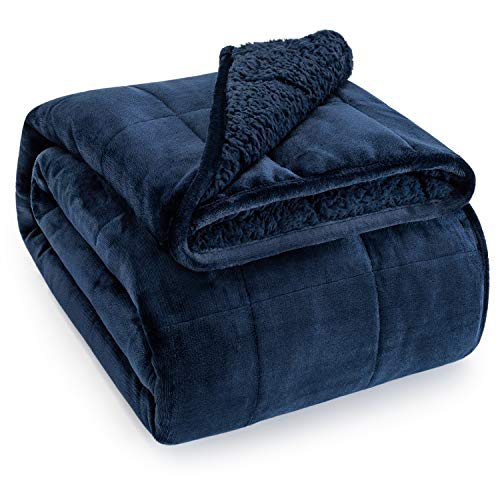 "Wemore Sherpa Weighted Blanket for Adult 15 lbs King 80""x87"" Navy Blue - Better Sleep, Relax Body & Mind, Dual Sided Soft Fuzzy Heavy Throw Blankets, Plush Flannel Top, Chunky Fluffy, Warm Hug"
