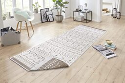 NORTHRUGS Indoor and Outdoor Rug Cuba Reversible Rug Weatherproof Boho Design Ethnic Pattern Runner for Balcony Patio Garden Conservatory Living Room Waterproof in Linen