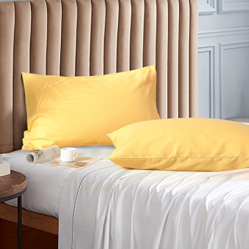 "Evolive Ultra Soft Brushed Microfiber Standard Size 20""x30"" Pillowcases Pair Set of 2 with Envelope Closure (Yellow, 20""x30"" Standard)"