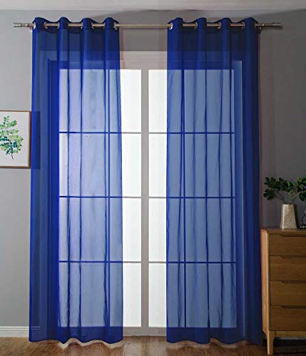 Gardinenbox 2 Pack of 2 Eyelet Curtains Transparent Curtain Set Living Room Voile Eyelet Curtain Lead Tape End H 245 x W 140 cm Royal Blue