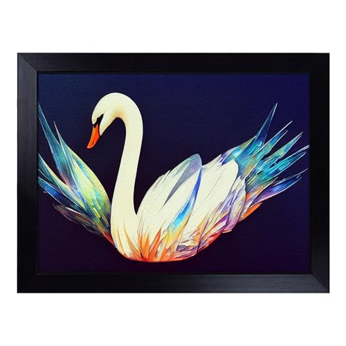 Lap Tray with Bean Bag Cushion, Magical Swan - Handmade in the UK, Raised Wooden Edge, Padded Cushion, Heat-Resistant Wipe-Clean Surface, for Meals, Laptops and Crafts