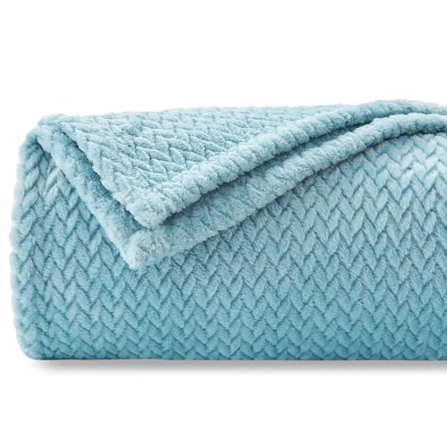 "NEWCOSPLAY Super Soft Throw Blanket Premium Silky Flannel Fleece Leaves Pattern Lightweight Blanket All Season Use (888-light Blue, Throw(50""x60""))"