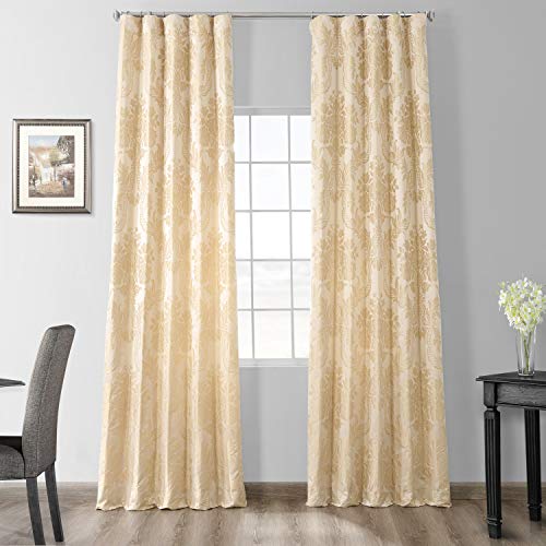 HPD Half Price Drapes Designer Damask Curtains for Room Decoration 120 Inches Long Faux Silk Room Darkening Curtains (1 Panel), 50W x 120L, Magdelena Champaign/Beige