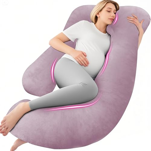 Chilling Home Pregnancy Pillows, Pregnancy Pillows for Sleeping U Shaped Full Body Pillow Maternity Pillow 58 inch, Pregnant Women Must Have with Removable Cover, Pink