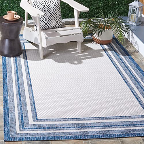 Safavieh Contemporary Rug for Living Room, Dining Room, Bedroom - Courtyard Collection, Short Pile, in Ivory and Navy, 201 X 290 cm