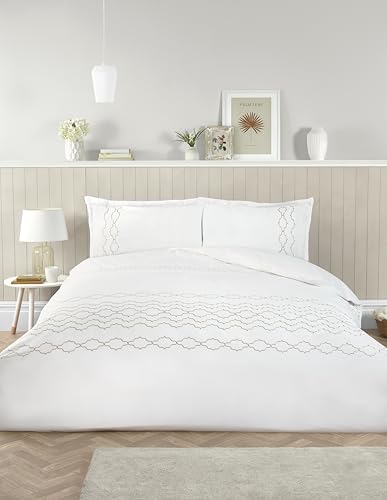 Rapport Home White Duvet Cover Set - Soft Contemporary Single Size Bedding Set - (135 x 200cm) with one Pillowcase