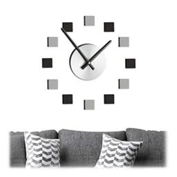 Relaxdays DIY Wall Clock, Adhesive Square Stickers, Size Variable, Modern 3D Look, max. Ø 110 cm, Silver/Grey/Black, Foam