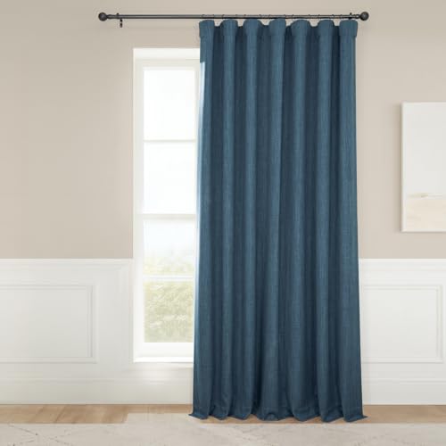 HPD Half Price Drapes Faux Linen Textured Room Darkening Curtains for Bedroom 96 Inches Long (1 Panel), 100W X 96L Extra Wide Curtains for Living Room Home Decor, Story Blue