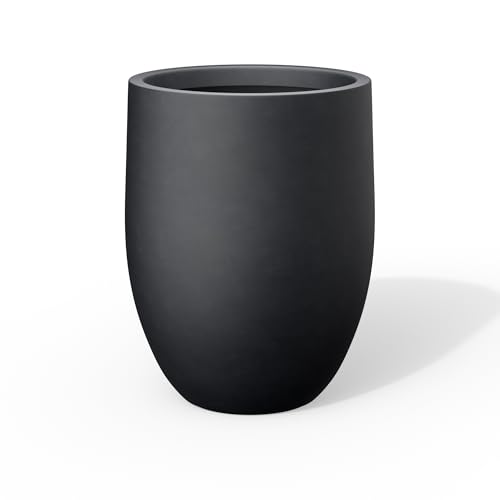 "Kante Planter, Concrete, Black, 21.7"" H - Rubber Plug for Indoor, Drainage for Garden, All-Weather Cement Tree Pot, Handcrafted, Anti-Frost & UV, Modern Home Decor"