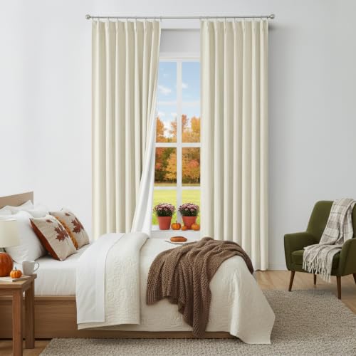 "Pinch Pleat Full Blackout Curtain Panel Thermal Insulated Drapery with Blackout Liner for Farmhouse Living Room Bedroom Window Treatment Sets with Hooks, Sand/Linen, 40""x108""x2"